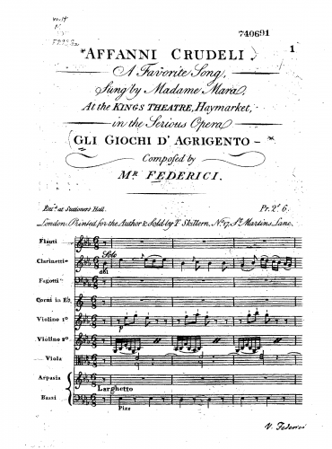 Federici - Gli Giochi dAgrigento - Scores Song: 'Affani Crudeli' - Score