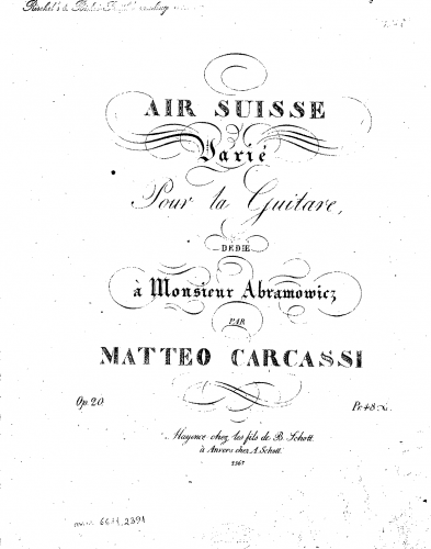 Carcassi - Air Suisse varié, Op. 20 - Score