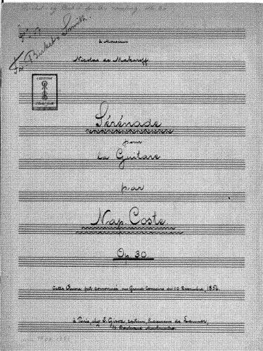 Coste - Serenade pour la Guitarre, Op. 30 - Manuscript