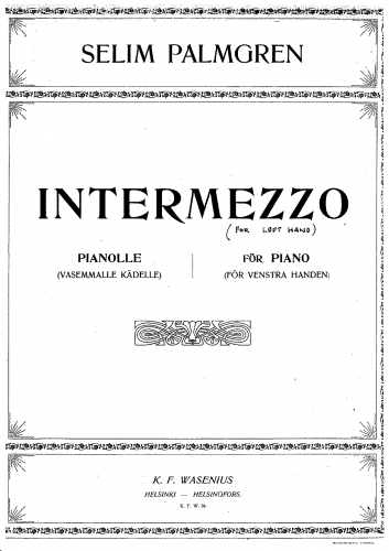 Palmgren - Intermezzo for the Left Hand - Score