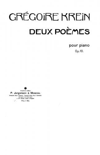 Krein - 2 Poèmes, Op. 10 - Score
