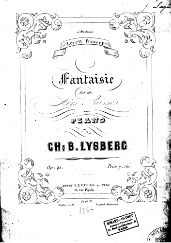 Bovy-Lysberg - Fantaisie sur des airs suisses, Op. 41 - Score