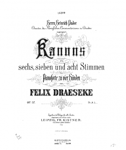 Draeseke - 18 Canons for Piano 4-Hands, Op. 37 - Score (Piano 4-Hands)