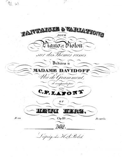 Lafont - Fantasie et Variations Op. 19 - Violin and Piano Parts