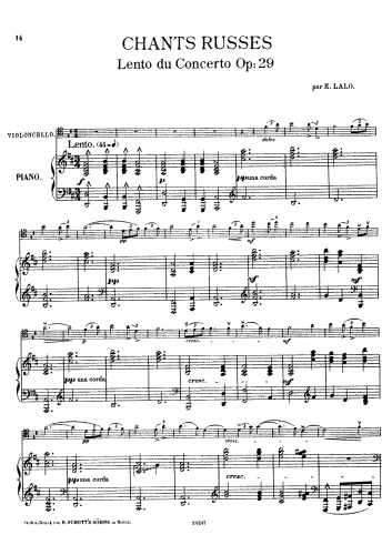Lalo - Concerto russe - II. Lento (Chants russes) For Cello and Piano - Piano Score and Cello Part
