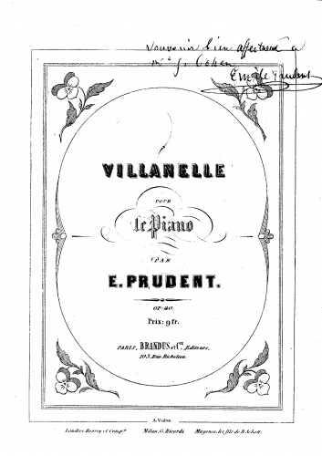 Prudent - Villanelle, Op. 40 - Score