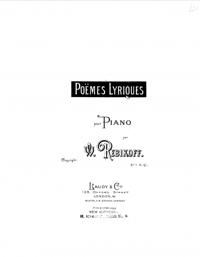 Rebikov - Poëmes lyriques - Score