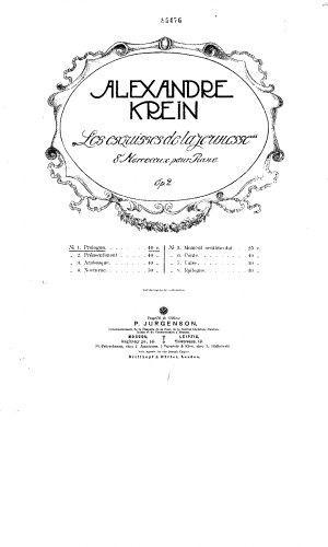 Krein - Les Esquisses de la Jeunesse - Score