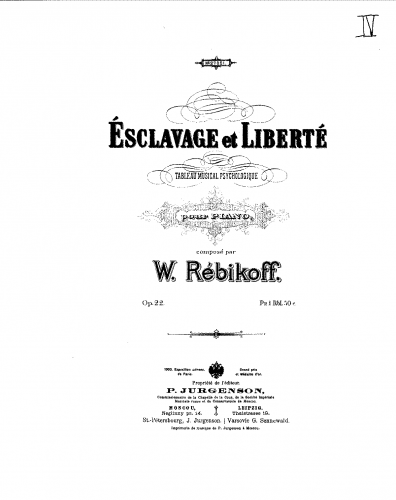 Rebikov - Esclavage et Liberté, Op. 22 - Score