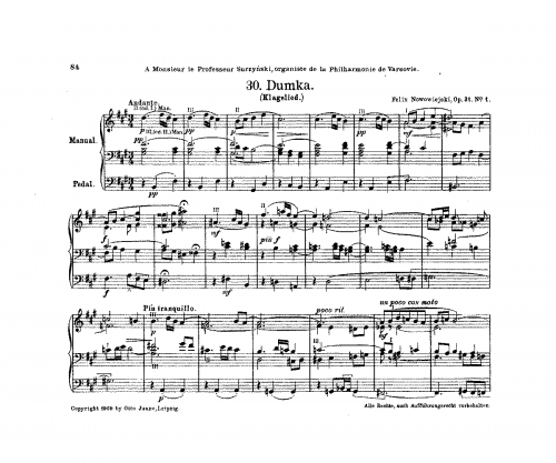Nowowiejski - Dumka, Op. 31 No. 1 - Score