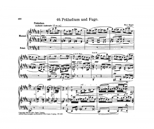 Reger - Prelude and Fugue in G-sharp minor - Score