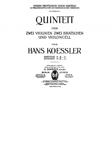Koessler - String Quintet - Scores - Score
