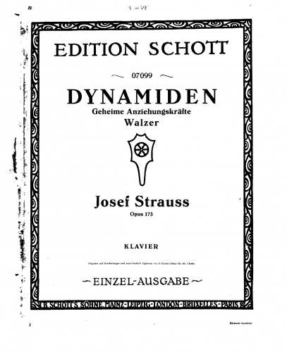 Strauss - Dynamiden (Geheime Anziehungskräfte) Walzer, Op. 173 - For Piano solo - Score
