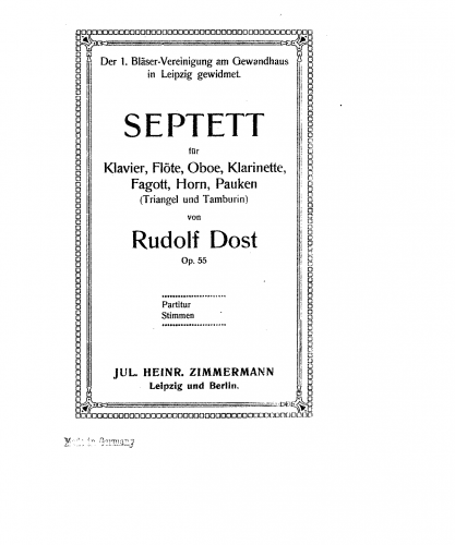 Dost - Septet, Op. 55 - Study Score