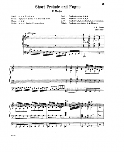 Krebs - Prelude and Fugue in C major - Score