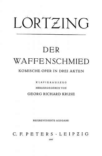 Lortzing - Der Waffenschmied - Vocal Score - Vocal Score