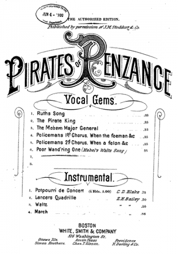 Sullivan - The Pirates of Penzance - Vocal Score Waltz Song: "Poor Wandering One" (Act I, No. 8) - Score