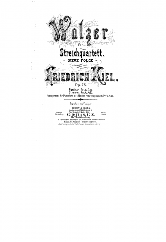 Kiel - New Waltzes for String Quartet - Scores - Score
