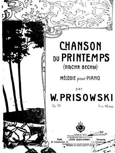Prisovsky - Chanson du Printemps, Op. 191 - Score