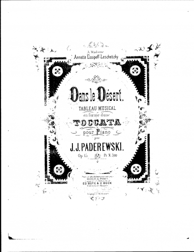 Paderewski - Dans le désert, Op. 15 - Score