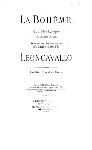 Leoncavallo - La bohème - Vocal Score - Vocal Score