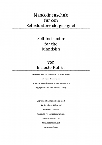 Köhler - Self Instructor for the Mandolin - Score