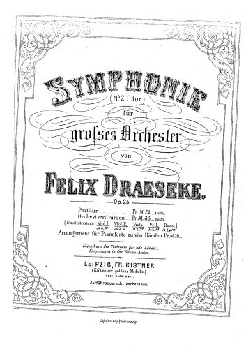 Draeseke - Symphony No. 2, Op. 25 - For Piano Four Hands - Score