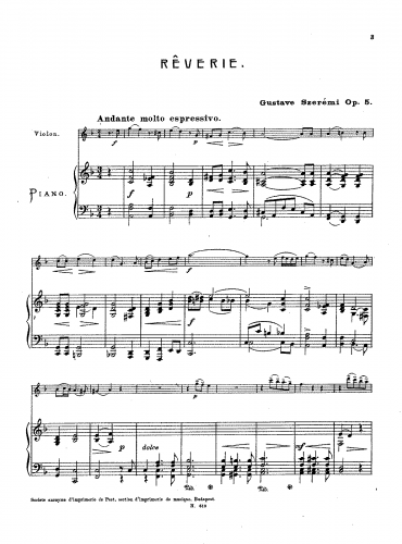 Szerémi - Rêverie - Scores and Parts - Violin and Piano score, Violin part