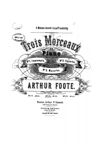 Foote - Trois Morceaux, Op. 3 - Score