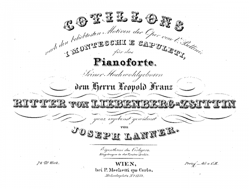 Lanner - Cotillons nach den beliebtesten Motiven der Oper von V. Bellini, I Montecchi e Capuleti - Score