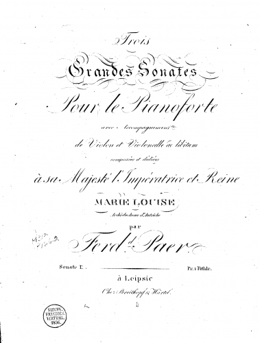 Paër - 3 Grandes sonates - No. 2 in A major