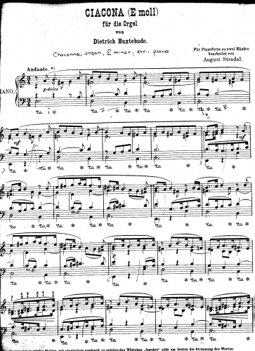 Buxtehude - Ciacona for Organ in E minor, BuxWV 160 - For Piano solo (Stradal) - Score