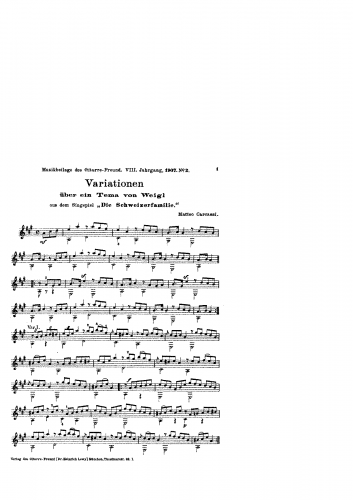 Carcassi - 10 Petites Pieces - 10. Variationen über ein tema von Weigl(aus dem singspiel "Die Schweizerfamilie")