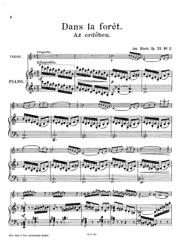 Bloch - 2 Morceaux Idylliques - Scores and Parts No. 2 Dans la forêt - Violin and Piano parts