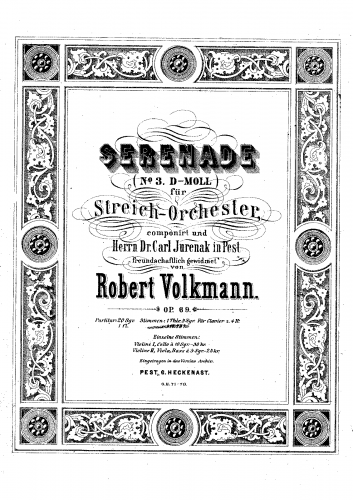 Volkmann - Serenade No. 3, Op. 69 - Violin I, Violin II, Viola, Cello and Bass