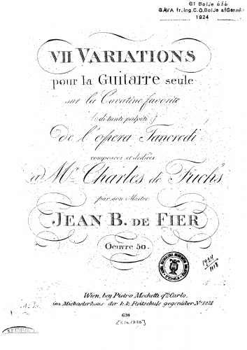 Fier - 7 Variations sur la Cavatine Favorite de l'opera Tancredi, Op. 50 - Score