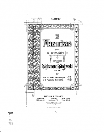 Stojowski - Two Mazurkas, Op. 28 - Score