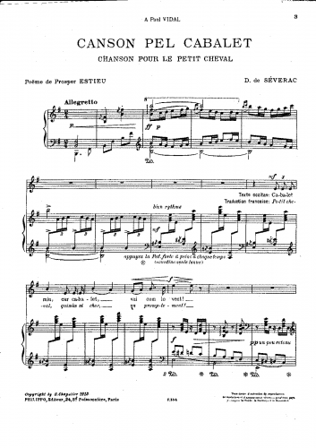 Séverac - Canson per cabalet - Score