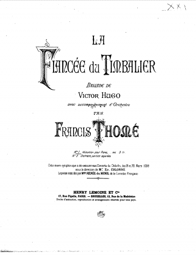 Thomé - Ballade de Victor Hugo avec accompagnement dorchestre - For Piano solo - Score