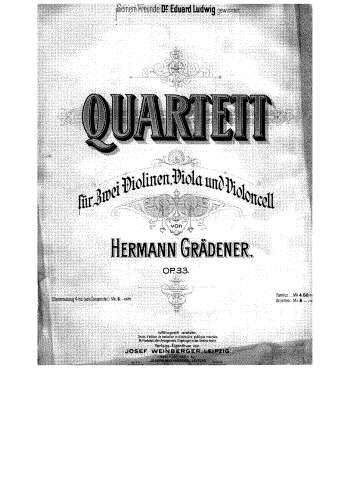 Grädener - String Quartet No. 1, Op. 33 - Full Score
