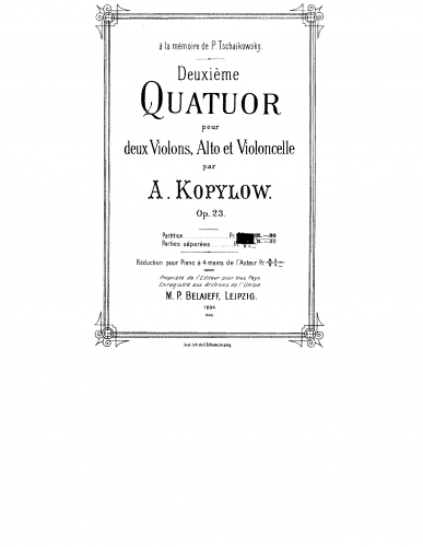 Kopylov - String Quartet No. 2, Op. 23 - Scores - Score