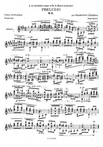 Tárrega - Prelude No. 4 - Score