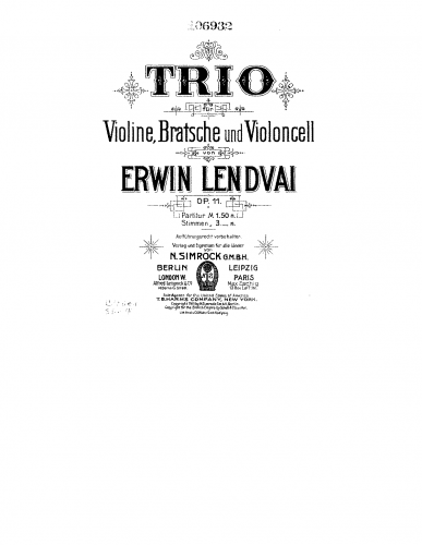 Lendvai - String Trio No. 1 - Score