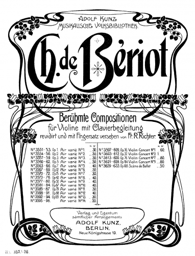 Bériot - Air with Variations No. 8, Op. 42 - Piano Score