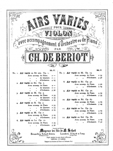 Bériot - Air with Variations No. 12 - Piano score