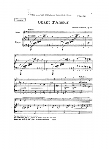 Verdalle - Chant d'Amour, Op. 29 - Score