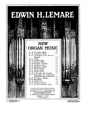 Lemare - Lullaby, Op. 81 - Organ score