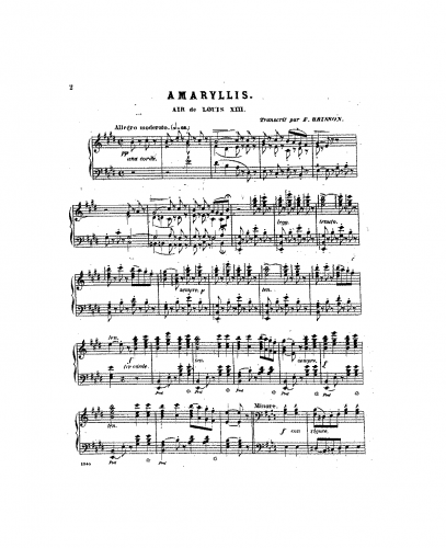 Brisson - Amaryllis, Air de Louis XIII - Piano Score - Score