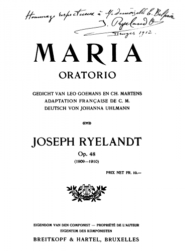 Ryelandt - Maria - Vocal Score - Score