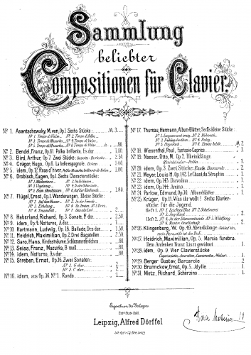 Drobisch - 6 Charakterstücke, Op. 1 - Piano Score